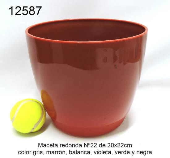 Imagen de MACETA REDONDA NRO 22 GRIS-MARRON-BLANCA-VIOLETA-VERDE-NEGRA 20X22CM 8.25